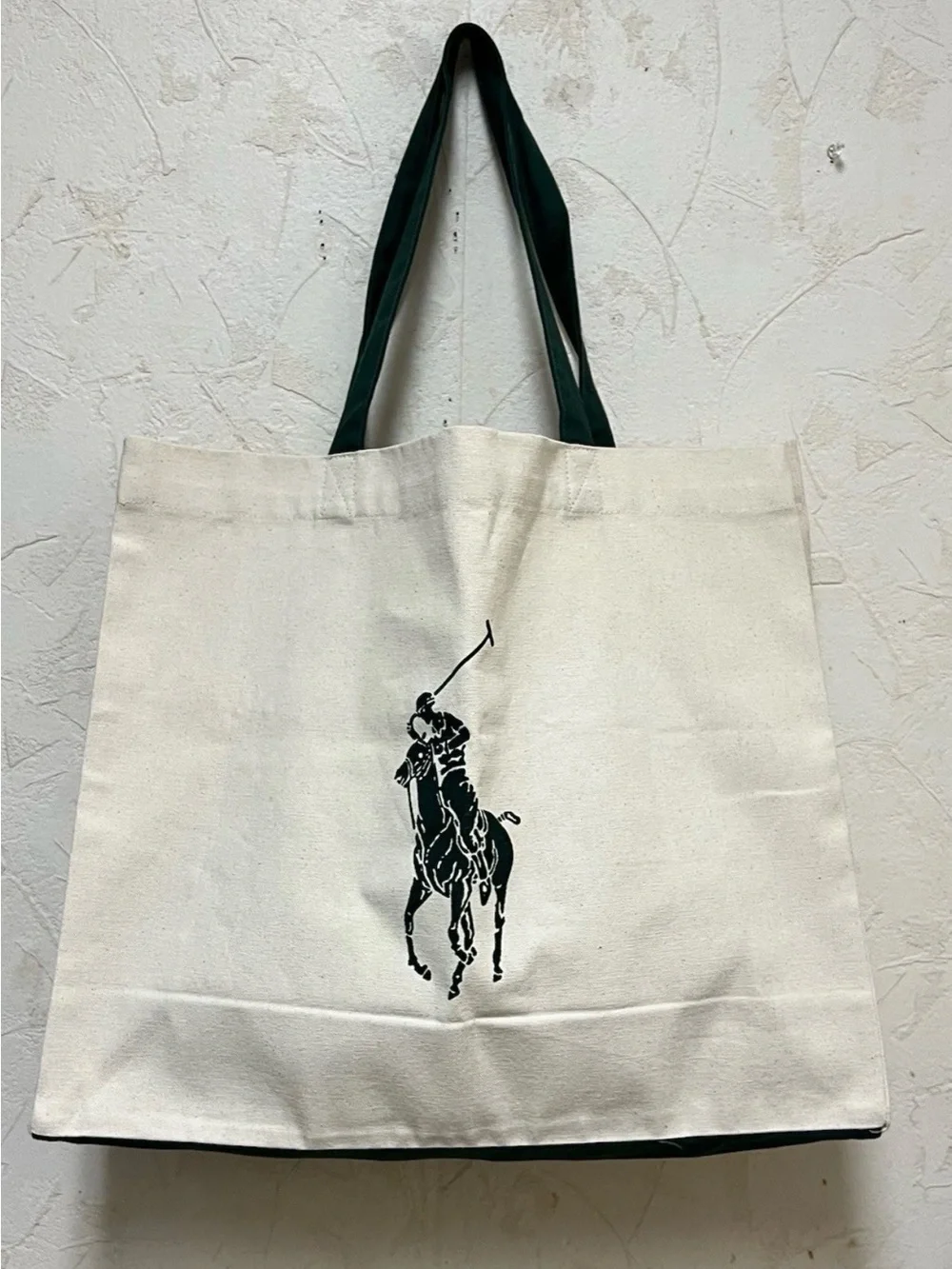 Polo Ralph Lauren canvas tote bag - Organic cotton. Cream and Green color.